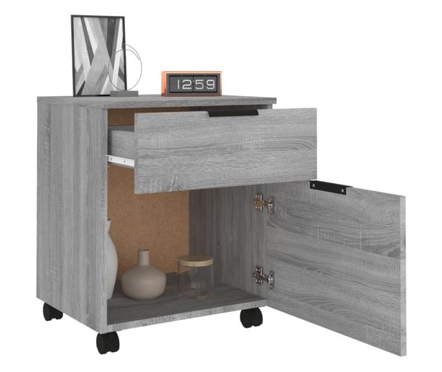 Fișet mobil cu roți, gri sonoma, 45x38x54 cm, lemn prelucrat