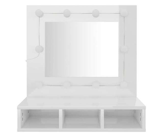Dulap cu oglinda si LED, alb extralucios, 60x31,5x62 cm