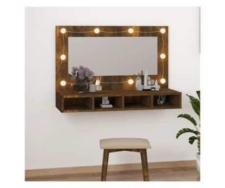 Ντουλάπι Μπάνιου με Καθρέφτη και LED, Smoked Oak, 90x31.5x62 εκ.