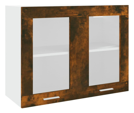 füstös tölgy színű szerelt fa fali üvegszekrény 80 x 31 x 60 cm