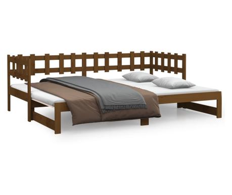 Izvlečna dnevna postelja medeno rjava 2x(90x190) cm borovina