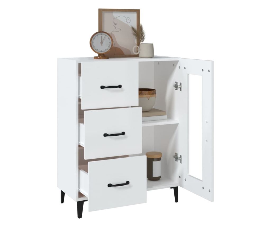 Страничен шкаф, бял, 69.5x34x90 см, композитно дърво - 4