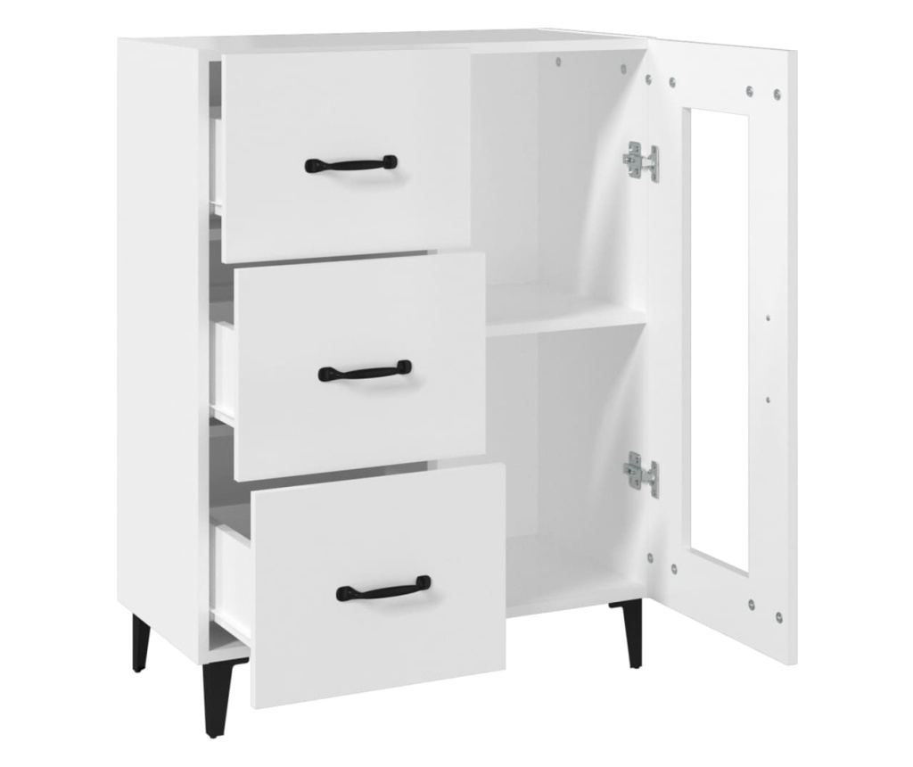 Страничен шкаф, бял, 69.5x34x90 см, композитно дърво - 6