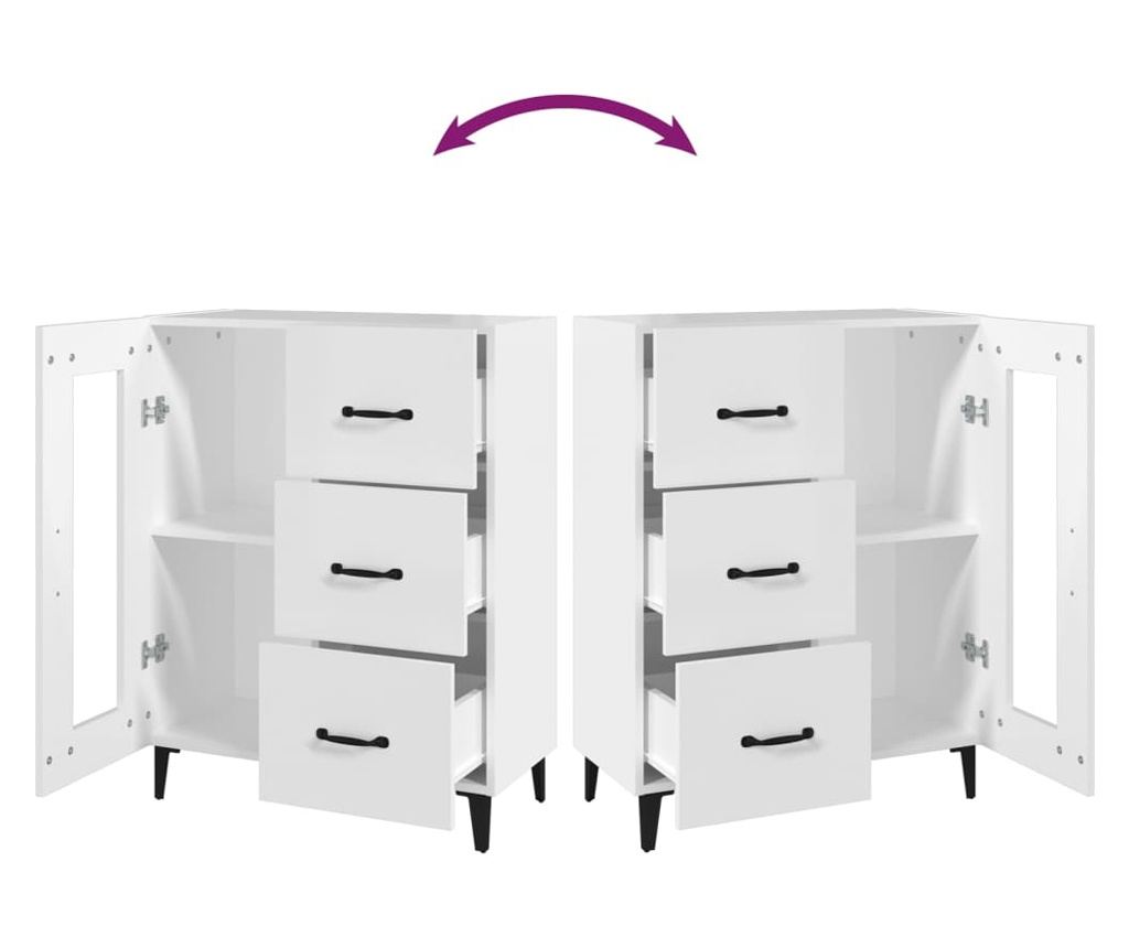 Страничен шкаф, бял, 69.5x34x90 см, композитно дърво - 7