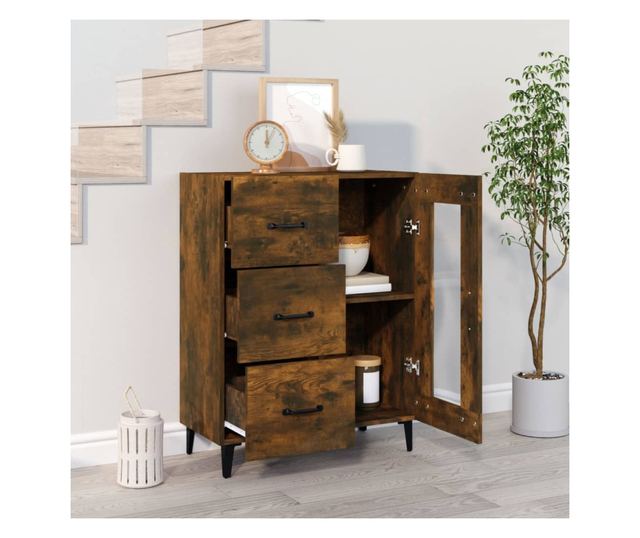 Скринове, опушен дъб, 69.5x34x90 см, инженерна дървесина