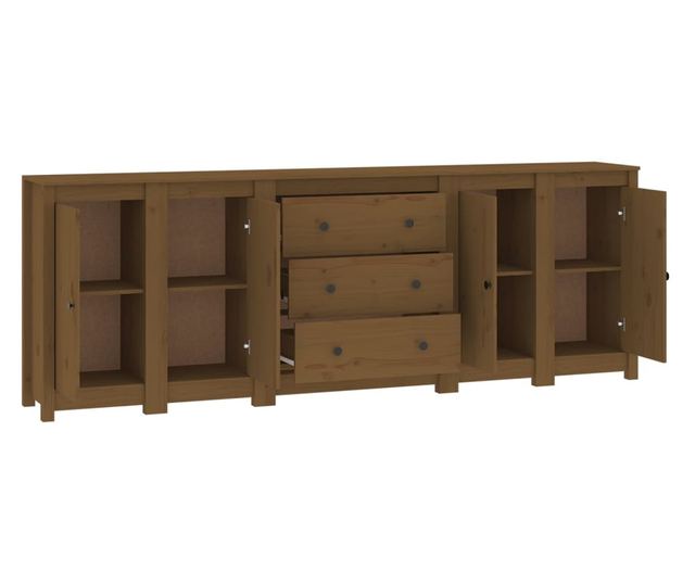 Stojalo, medeno rjavo, 230x35x80 cm, masivno borovo les.