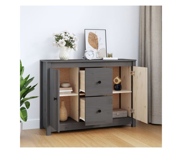 Stojalo, sivo, 100x35x74 cm, masivno borovo les.