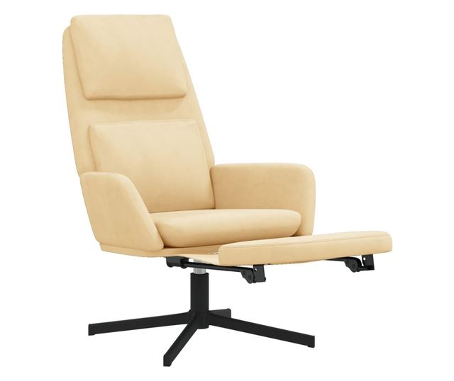 Sedežna garnitura za sprostitev s taburejem, bela krema, žamet