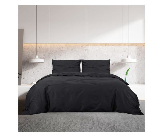 Set posteljine za poplun crna 200x200 cm pamučni