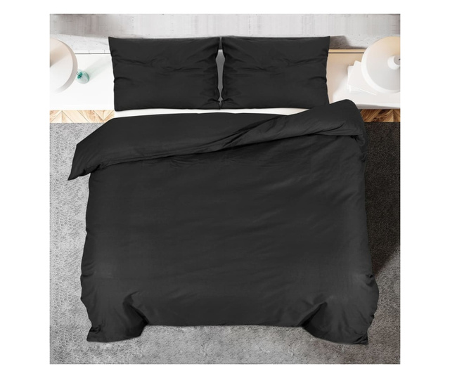 Set posteljine za poplun crna 135 x 200 cm pamučni