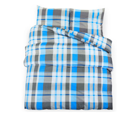 Комплект спално бельо, синьо и сиво 135x200 см, памук