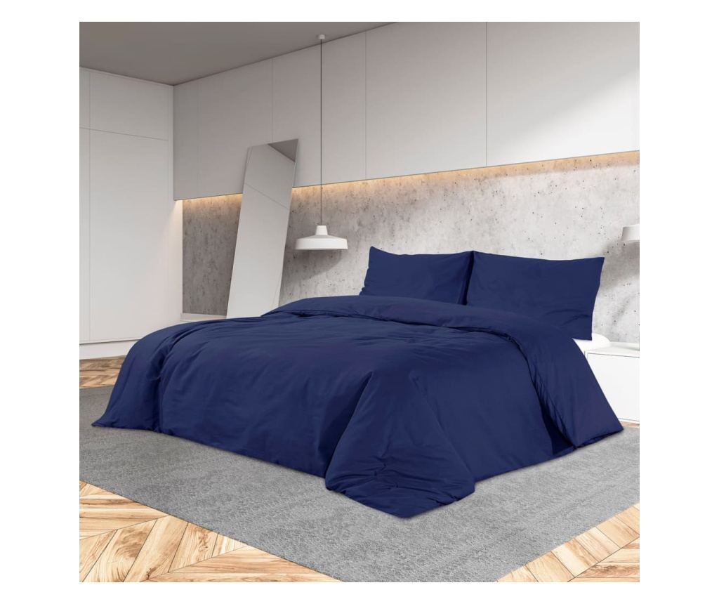 Комплект спално бельо, Нейви синьо, 225x220 см, памук - 4