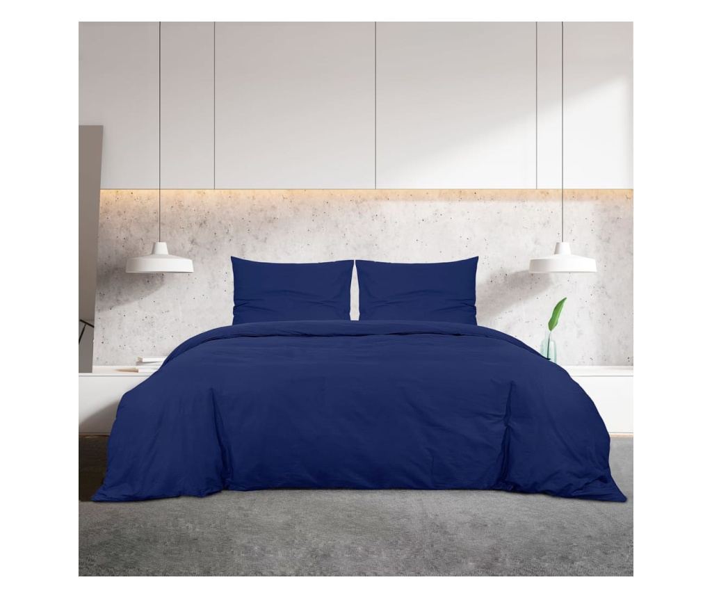 Комплект спално бельо, Нейви синьо, 225x220 см, памук - 6