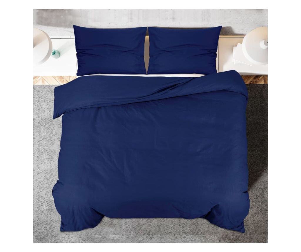 Комплект спално бельо, Нейви синьо, 225x220 см, памук - 10