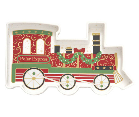 Karácsonyi porcelán kisvonat alakú tálca Polar Express
