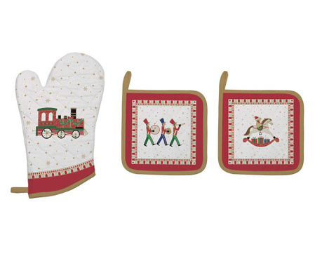 Pamut karácsonyi mintás edényalátét és edényfogó kesztyű szett Polar Express
