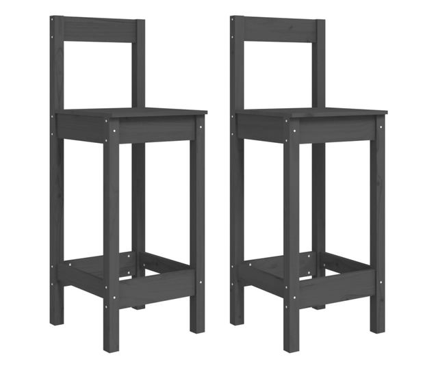 Bar stolčki, 2 kosi, sivi, 40x41,5x112 cm, masivna borova les.