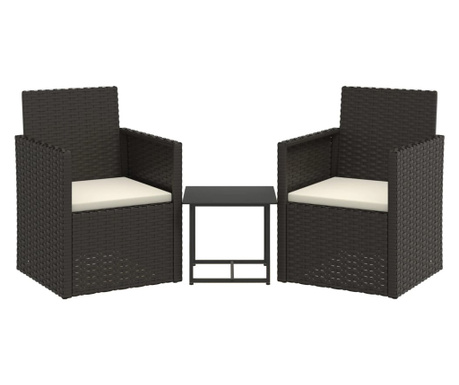 Външен комплект мебели от 3 части с възглавници черен полиратан