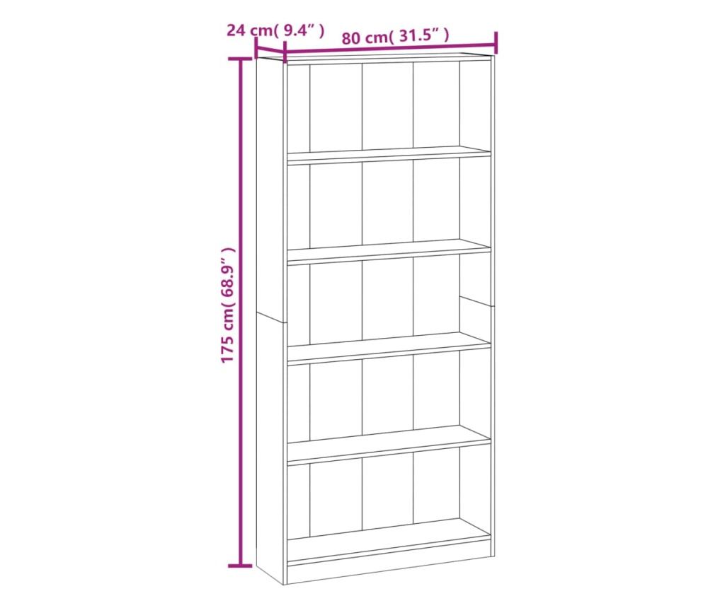 Βιβλιοθήκη 5 Επιπέδων Καπνιστός Δρυς 80x24x175 εκ. από Σύνθετη Ξυλεία - 7