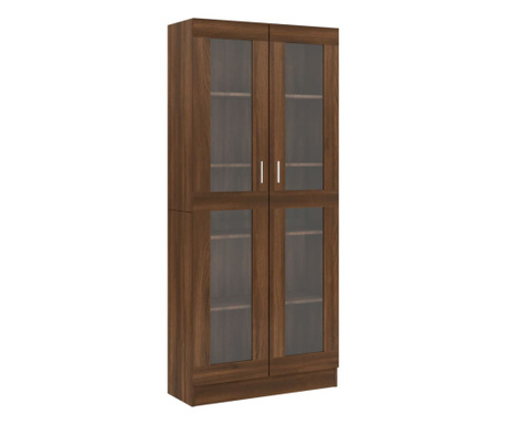 Шкаф витрина, кафяв дъб, 82,5x30,5x185,5 см, инженерно дърво