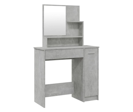 Masă de toaletă cu oglindă, gri beton, 86,5x35x136 cm