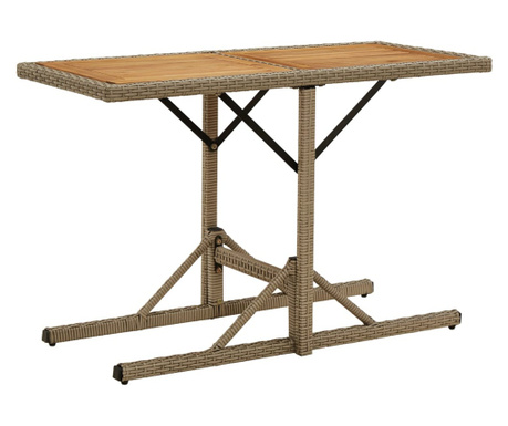 Zahradní stůl béžový masivní akáciové dřevo a polyratan