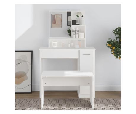 Toaletní stolek s zrcadlem, bílý, 86,5x35x136 cm