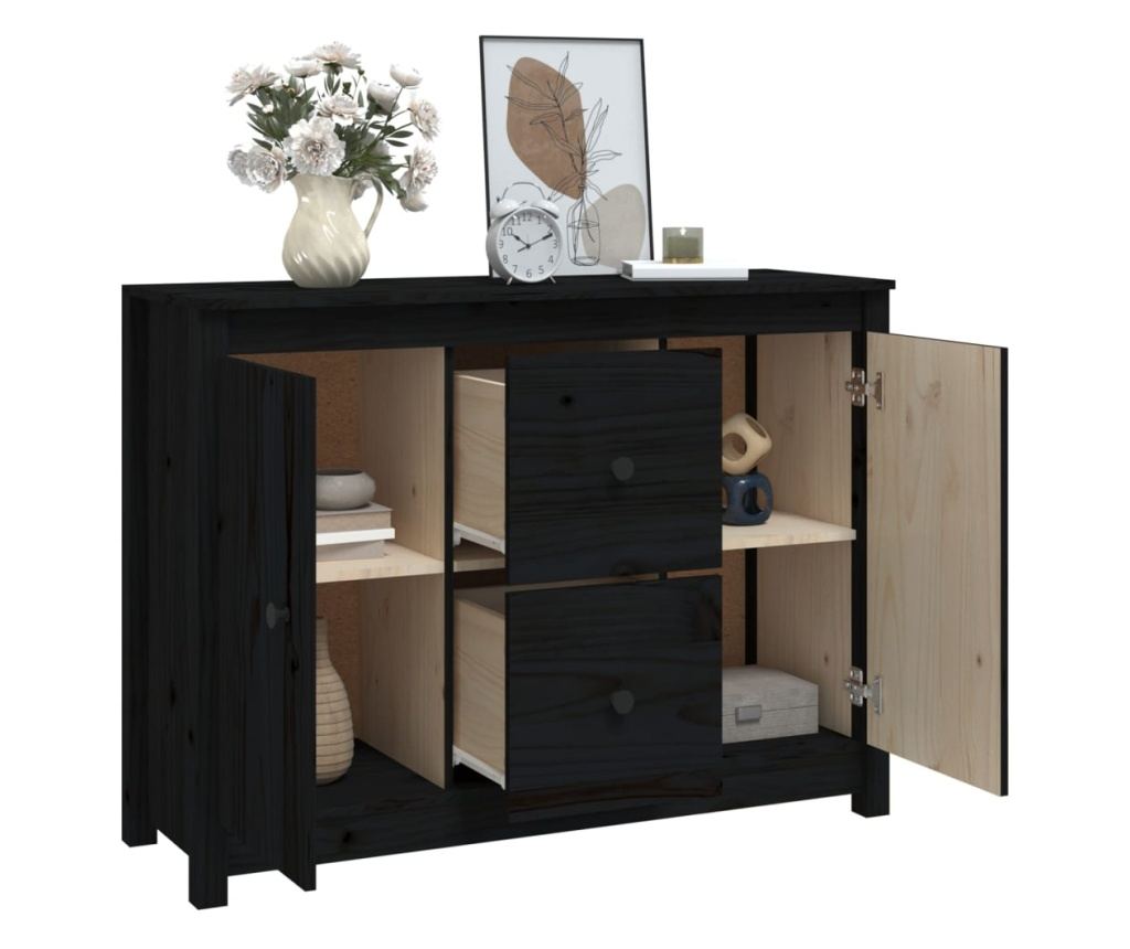 Omarica, črna, 100x35x74 cm, masivni borovec - 8