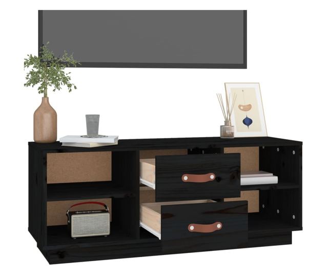 TV komoda, črna, 100x34x40 cm, masivno borovo leso