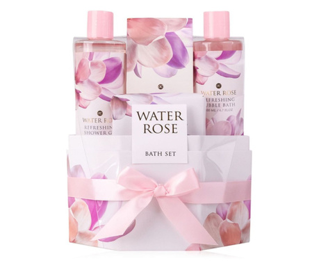 Set Cadou Water Rose cu 4 preduse aroma trandafir in cutie dreptunghiulara
