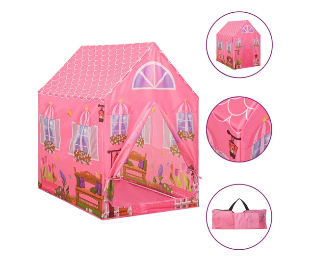 Детска палатка за игра с 250 топки розова 69x94x104 см