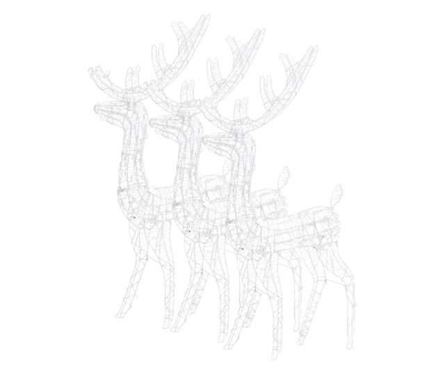 Decorațiuni reni de Crăciun, 3 buc., alb cald, 120 cm, acril