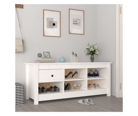 Dulap pentru pantofi, alb, 110x38x45,5 cm, lemn masiv pin