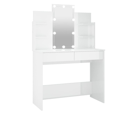 magasfényű fehér fésülködőasztal LED-del 96 x 40 x 142 cm