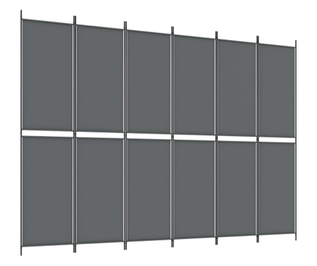 6 paneles antracitszürke szövet térelválasztó 300 x 220 cm