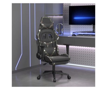 Gaming καρέκλα με υποπόδιο, μαύρο/παραλλαγή, οικολογικό δέρμα