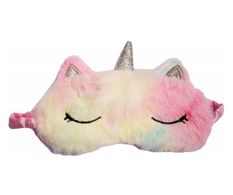 Masca pentru dormit sau calatorie, cu gel detasabil, Pufo Little Unicorn, 20 cm, roz