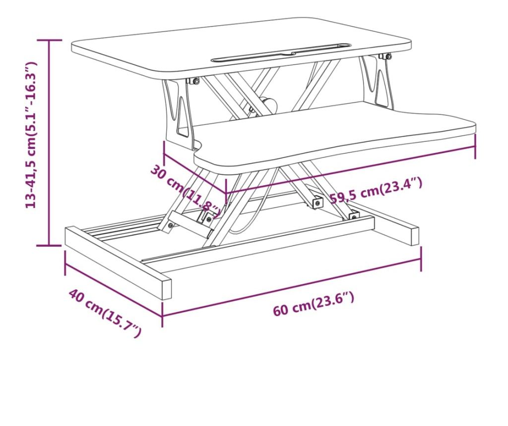 Ρυθμιζόμενος Σταθμός Εργασίας 60x40x(13-41.5)cm από Επεξεργασμένο Ξύλο και Ατσάλι - 8