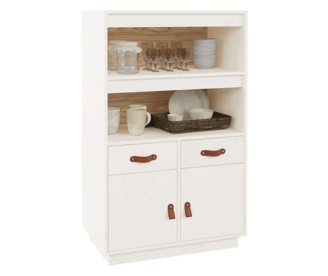 Tall Cabinet, White, 67x40x108.5 cm, Solid Pine Wood