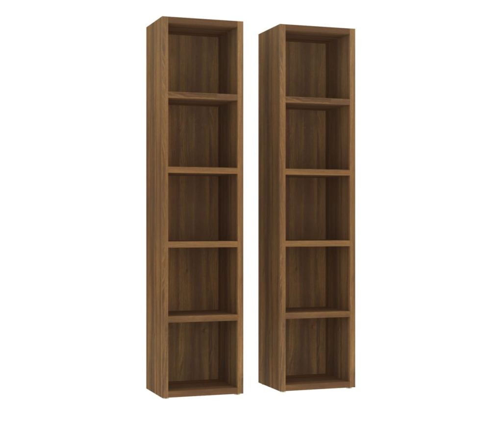 Ντουλάπι CD 2 τεμ. Καφέ Δρυς 21x16x93,5 εκ. Επεξεργασμένο Ξύλο - 2