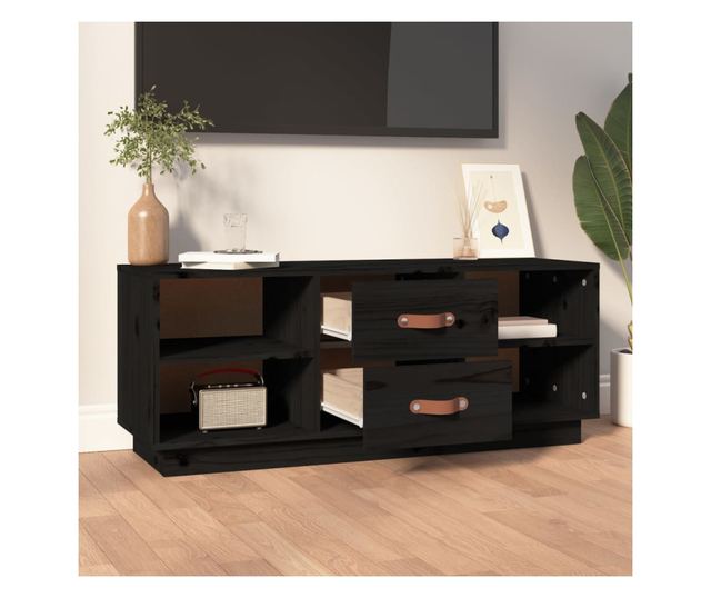 TV komoda, črna, 100x34x40 cm, masivno borovo leso