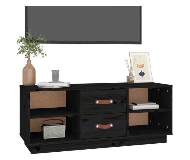 TV komoda, črna, 100x34x40 cm, masivno borovo leso