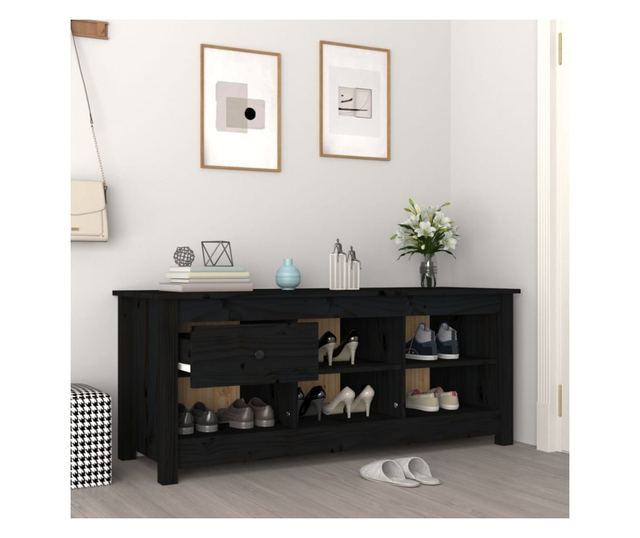 Ormarić za cipele crni 110 x 38 x 45,5 cm od masivne borovine