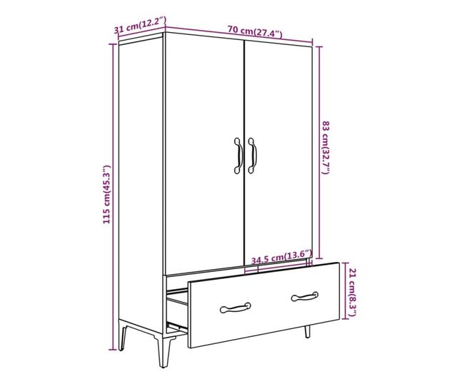 Visoka omarica betonsko siva 70x31x115 cm konstruiran les
