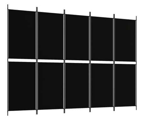Paravan de cameră cu 5 panouri, negru, 250 x 180 cm, textil