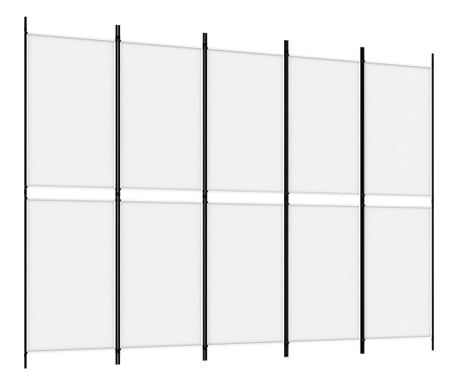 Paravan 5-delni bel 250x180 cm blago 