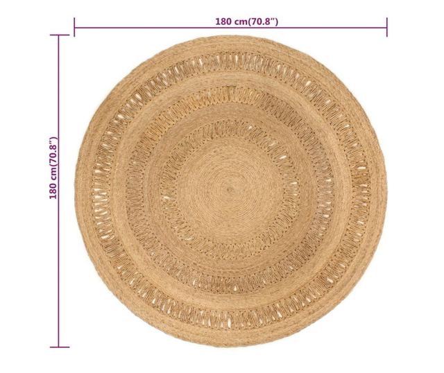 Prepletena preproga, 180 cm, juta, okrogla
