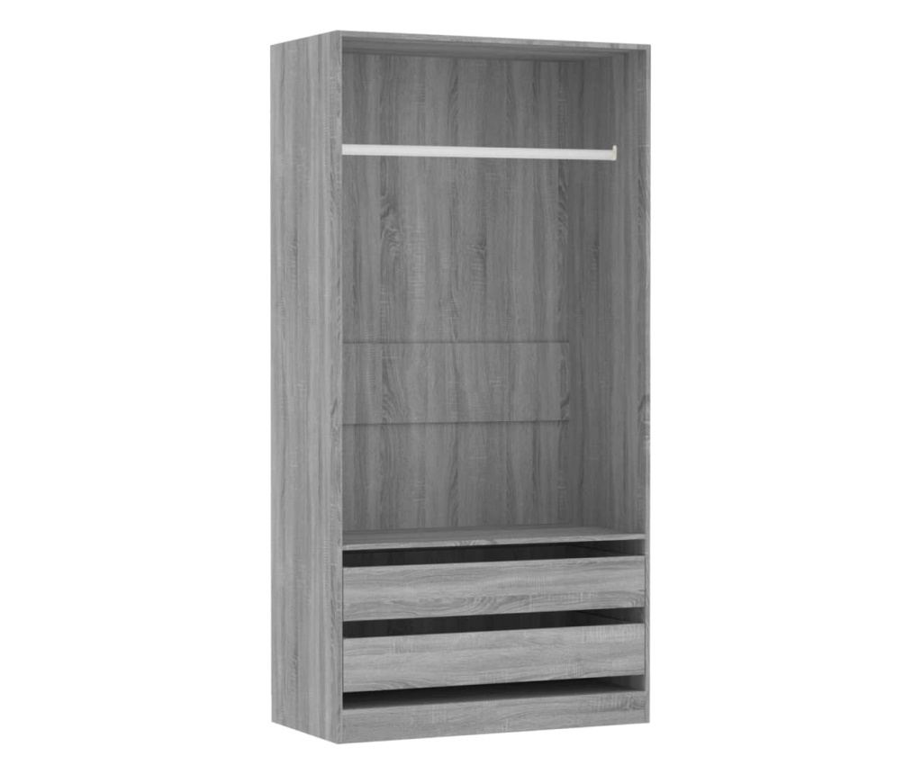 Гардероб, сив сонома, 100x50x200 см, инженерно дърво - 2