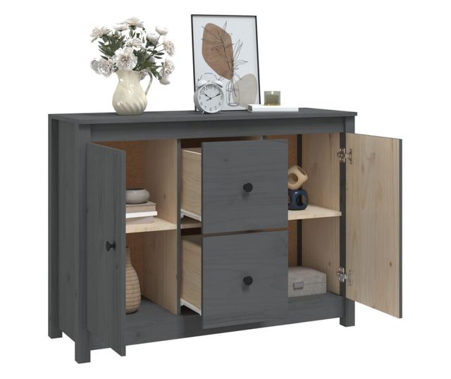 Stojalo, sivo, 100x35x74 cm, masivno borovo les.