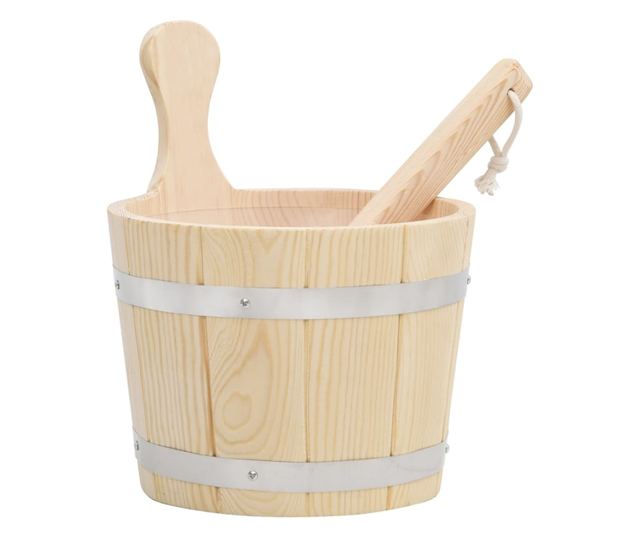 Set de găleată și polonic pentru saună, lemn masiv de pin